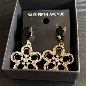 Saks Fifth Avenue Black and Gold Teardrop Earrings